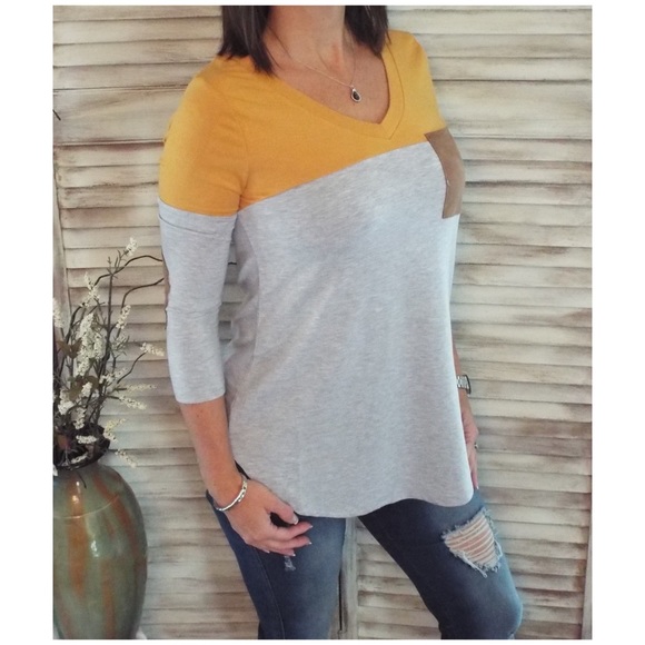 Color Block Suede Pocket & Elbow Yellow 2519 - Picture 4 of 6